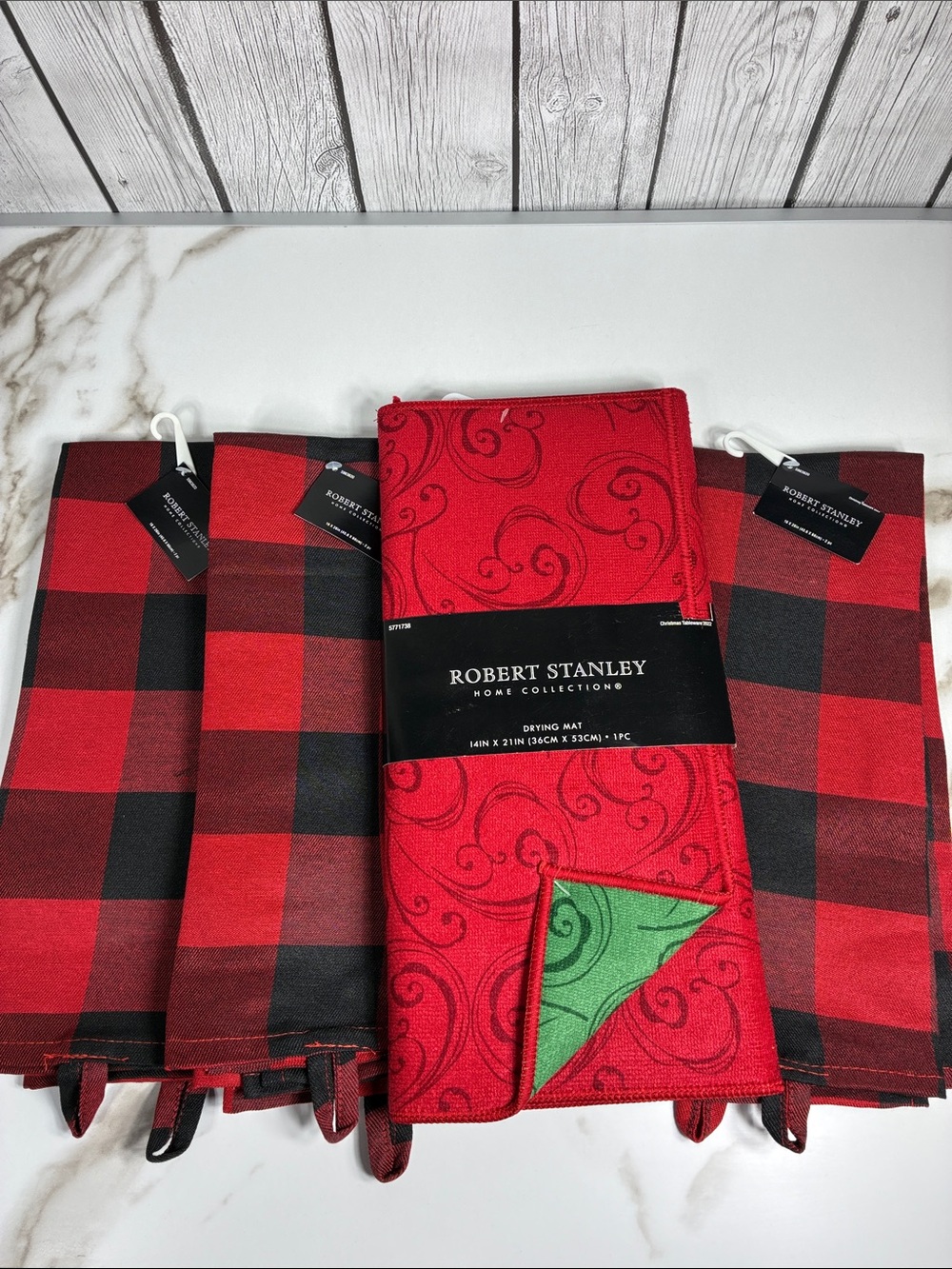 Robert Stanley| Buffalo Plaid Tea towel & Swirl Drying Mat Set
